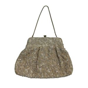 Vintage La Regale Beaded Purse Mini Bag Sequin Cream Glam Evening Formal